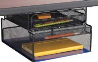 Safco 3244BL Onyx Mountable Hanging Storage, 7.25" - 7.25" Adjustability - Height, Under desk hanging style, Pull-out supply storage, Pen tray, Large lower tray, Attractively rolled edges, Steel mesh construction, Powder coat finish, Lightweight, Scratch-resistant, UPC 073555324426 (3244BL 3244-BL 3244 BL SAFCO3244BL SAFCO-3244-BL SAFCO 3244 BL) 
