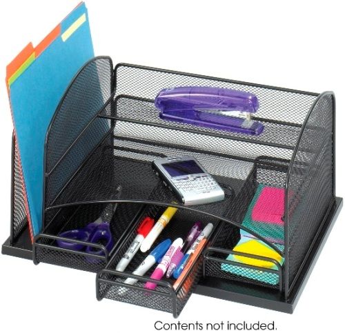 Safco 3252BL Onyx Organizer With 3 Drawers, 1 horizontal letter tray, 3 drawers for easy access, 1 vertical section, Black Color, UPC 073555325225 (3252BL 3252-BL 3252 BL SAFCO3252BL SAFCO-3252BL SAFCO 3252BL)