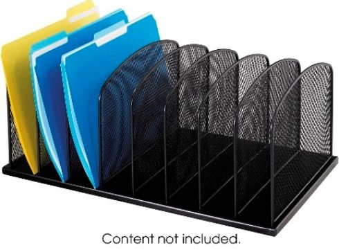 Safco 3253BL Onyx 8 Upright Sections, Steel mesh construction, Powder-coated black finish, 8 vertical compartments for effective storage, Black Color, UPC 073555325324, 19.25