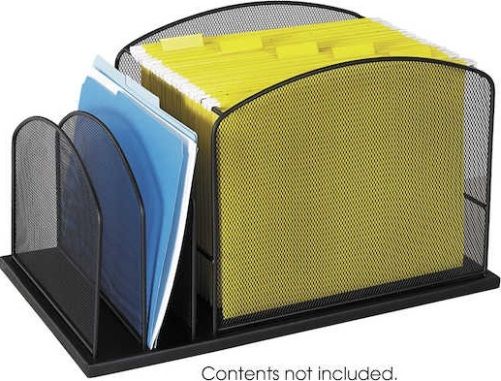 Safco 3259BL Onyx Hanging File/2 Upright Sections, Wire mesh desktop organizers, Hanging file frames, Aid in easy office organization, Steel mesh design, 2
