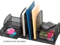 Safco 3263BL Onyx Three Upright Sections/Two Baskets, 3 vertical sections, Fits file folders or binders, Store small items in 2 slide-out baskets for easy access, Side shelves are designed for small electronics and accessories, 17" W x 6.75" D x 7" H Overall, Black Color, UPC 073555326321 (3263BL 3263-BL 3263 BL SAFCO3263BL SAFCO-3263BL SAFCO 3263BL) 