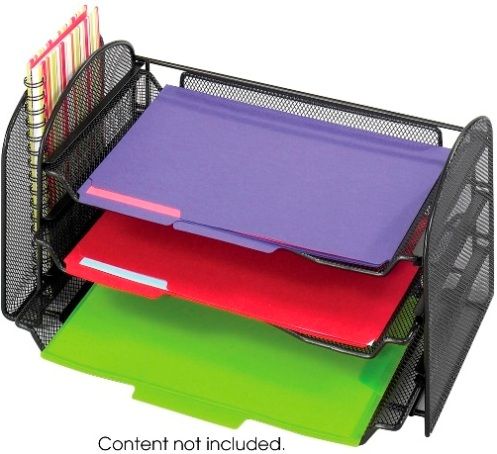 Safco 3265BL Onyx One Upright/Three Horizontal Sections, Sliding trays for letter size documents, Steel mesh construction, Keeps your work in view, One upright section to fit file folders and small binders, Black Color,  UPC 073555326529 (3265BL 3265-BL 3265 BL SAFCO3265BL SAFCO-3265BL SAFCO 3265BL)