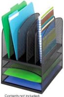 Safco 3266BL Onyx Desk Organizer with Letter Trays, Multi-purpose organizer, Three fixed horizontal letter trays, 5 upright sections for easy storage, Fits file folders or small binders, 11.38" W x 9.5" D x 13" H, Black Color, UPC 073555326628 (3266BL 3266-BL 326 6BL SAFCO3266BL SAFCO-3266BL SAFCO 3266BL) 