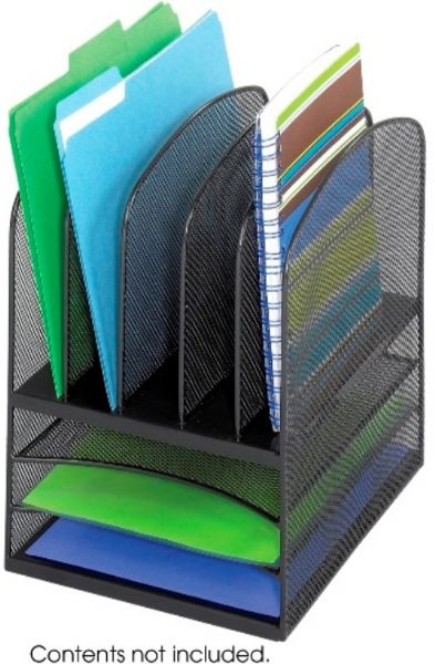 Safco 3266BL Onyx Desk Organizer with Letter Trays, Multi-purpose organizer, Three fixed horizontal letter trays, 5 upright sections for easy storage, Fits file folders or small binders, 11.38
