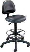 Safco 3406BL Precision Vinyl Extended-Height Chair with Footring, 23 - 33" Seat Height, 17.75" W x 16" D Seat, 16.75" W x 14" H Back , 42 - 54" H Overall Height Range, Durable upholstery, Features one-touch, pneumatic seat height control, Manual back height and depth adjustment, 4" deep seat cushion, 25" Dia. x 42" to 54" H Dimensions, Black Color, UPC 073555340624 (3406BL 3406-BL 3406 BL SAFCO3406BL SAFCO-3406BL SAFCO 3406BL) 