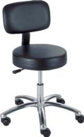 Safco 3430BL Lab Stool with Back - Pneumatic Lift, 5" pneumatic seat height adjustment, Full 360 swivel, 17 - 22" Seat Height, 16" Diameter Seat, 15.5" W x 10" H Back, 23"dia. x 30.50" to 35.50" H. Dimensions, Long-wearing vinyl upholstered stool, Black Color,  UPC 073555343021 (3430BL 3430-BL 3430 BL SAFCO3430BL SAFCO-3430BL SAFCO 3430BL) 