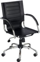 Safco 3456BL Flaunt Series Managerial Chair, Mid-back and chrome frame, Cool chrome frame and padded loop arms, Five-star base with casters for easy mobility, 18" W x 18" D Seat, 25" W x 25" D Overall, 37" Minimum Overall Height - Top to Bottom, 40" Maximum Overall Height - Top to Bottom, 360 Degree swivel, Pneumatic seat height adjustment, Tilt lock and tilt tension, Black Leather Finish, UPC 073555345605 (3456BL 3456-BL 3456 BL SAFCO3456BL SAFCO-3456BL SAFCO 3456BL) 