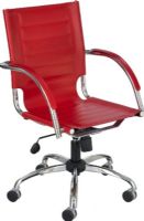 Safco 3456RD Flaunt Series Managerial Chair, Mid-back and chrome frame, Cool chrome frame and padded loop arms, Five-star base with casters for easy mobility, 18" W x 18" D Seat, 25" W x 25" D Overall, 37" Minimum Overall Height - Top to Bottom, 40" Maximum Overall Height - Top to Bottom, 360 Degree swivel, Pneumatic seat height adjustment, Tilt lock and tilt tension, Red Leather Finish, UPC 073555345612 (3456RD 3456-RD 3456 RD SAFCO3456RD SAFCO-3456RD SAFCO 3456RD) 