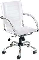 Safco 3456WH Flaunt Series Managerial Chair, Mid-back and chrome frame, Cool chrome frame and padded loop arms, Five-star base with casters for easy mobility, 18" W x 18" D Seat, 25" W x 25" D Overall, 37" Minimum Overall Height - Top to Bottom, 40" Maximum Overall Height - Top to Bottom, 360 Degree swivel, Pneumatic seat height adjustment, Tilt lock and tilt tension, White Leather Finish, UPC 073555345698 (3456WH 3456- WH 3456 WH SAFCO3456WH SAFCO-3456WH SAFCO 3456WH) 