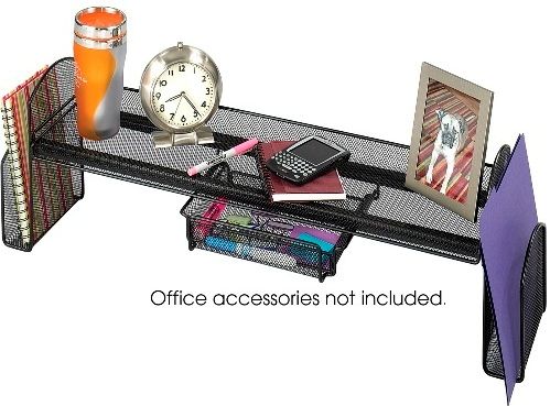 Safco 3604BL Onyx Mesh Off-Surface Shelf, Desk accessories can be stored above the work surface, 8.75