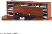 Safco 3661CY High Clearance Desk Top Organizer, 75 lbs Capacity - Shelf, Divider Adjustability 5 increments, 3 x 9" W x 11.25" D Literature Tray, 5/8" Material Thickness, 57.50" W x 12" D x 18" H, Cherry Finish UPC 073555366150 (3661 CY 3661-CY 3661CY SAFCO3661CY SAFCO-3661CY SAFCO 3661CY) 
