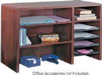 Safco 3692MH Compact Desk Top Organizer, Furniture-grade compressed wood cabinetry with durable and attractive melamine finish, 17" W x 11.50" D Shelves, Two lower shelf is adjustable, Finished back, Fixed letter-size shelf, three plastic slide-out trays, 29" W x 12" D x 18" H Overall Dimensions, Mahogany Color,  UPC 073555369229 (3692MH 3692-MH 3692 MH SAFCO3692MH SAFCO-3692MH SAFCO 3692MH) 