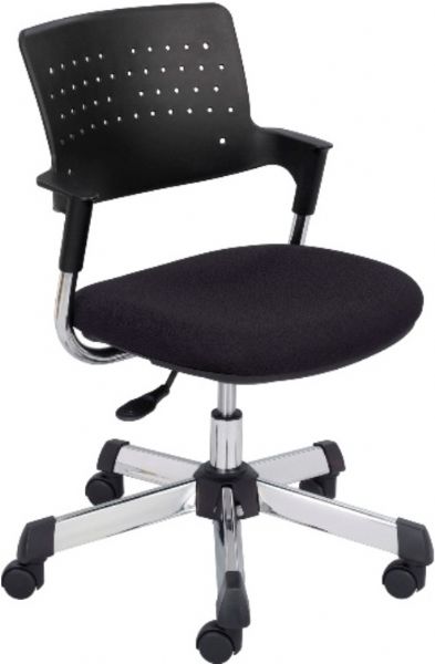 Safco 4012BL Spry Task Chair, Seat is contoured sculpted foam air, Chrome base and frame, Perforated back, Radius conforms to your back, Set back arms, 25