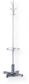 Safco 4168BL Costumer with Umbrella Stand, 21" W x 21" D Base, 3.5" Hook Length Top 4 Hooks, 2.5" Hook Length Bottom 4 Hooks, 3" Distance Between Hooks, 12.2" Diameter of Umbrella Stand, Each hook has a 10 lb weight capacity, Four double hooks, Securely hold up to eight garments, Steel hooks have ball tips, Umbrella stand with drip pan, 70" H x 21" W x 21" D Overall, Black Color UPC 073555416824 (4168BL 4168-BL 4168 BL SAFCO4168BL SAFCO-4168BL SAFCO 4168BL) 
