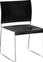 Safco 4271BC Currant High-Density Stack Chair - Set of 4, 32" - 32" Adjustability - Height, 0 deg Adjustability - Tilt, 19.75" W x 13" H Back Size, 17.50" Seat Height, 17.75" W x 18.50" D Seat Size, 250 lbs Weight capacity, Stackable up to 12 units high, Ganging glides, Plastic seat and back, Solid steel rod frame, Powder coat finish, Black or red seat, Black Seat and Chrome Frame, UPC 073555427134 (4271BC 4271-BC 4271 BC SAFCO4271BC SAFCO-4271-BC SAFCO 4271 BC) 