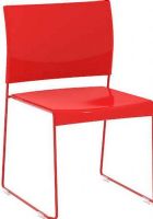 Safco 4271RR Currant High-Density Stack Chair - Set of 4, 32" - 32" Adjustability - Height, 0 deg Adjustability - Tilt, 19.75" W x 13" H Back Size, 17.50" Seat Height, 17.75" W x 18.50" D Seat Size, 250 lbs Weight capacity, Stackable up to 12 units high, Ganging glides, Plastic seat and back, Solid steel rod frame, Powder coat finish, Black or red seat, Red Seat and Frame, UPC 073555427110 (4271RR 4271-RR 4271 RR SAFCO4271RR SAFCO-4271-RR SAFCO 4271 RR) 