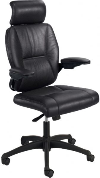 Safco 4470BL Incite High Back Executive Chair, Executive High back Leather Chair-Black, Padded arms and head rest, Metal Accents, Swivel seat, pneumatic height adjustment, 21