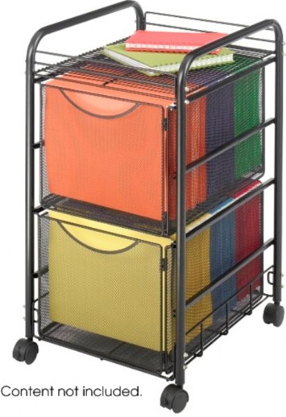 Safco 5212BL Onyx Mesh File Cart with 2 File Drawers, Black powder coat finish, 50 Lbs Weight Capacity, Four swivel casters - 2 locking, 15.75
