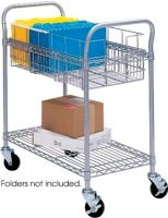 Safco 5235GR Wire Mail Cart, 600 lb. weight capacity, 1" H x 24" W x 18.75" D Shelf, 38.5" H x 26.75" W x 18.75" D Overall, Welded wire construction with convenient dual handles, Top basket designed to hold up to 75 legal file folders, Bottom shelf that accommodates parcels, Gray Color, UPC 073555523539 (5235GR 5235-GR 5235 GR SAFCO5235GR SAFCO-5235GR SAFCO 5235GR) 