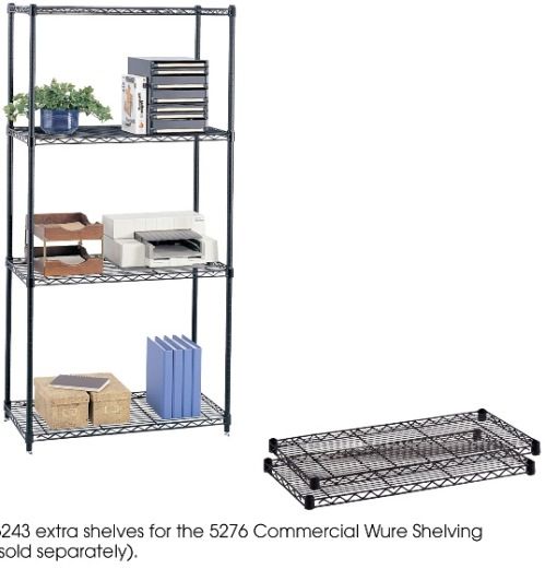 Safco 5243BL Extra Shelves for Commercial Wire Shelving, 2 Number of Shelves, Holds weight up to 500 lbs. per shelf, Shelves can be easily adjusted in 1-inch increments, Durable black powder coated finish resists wear, 36