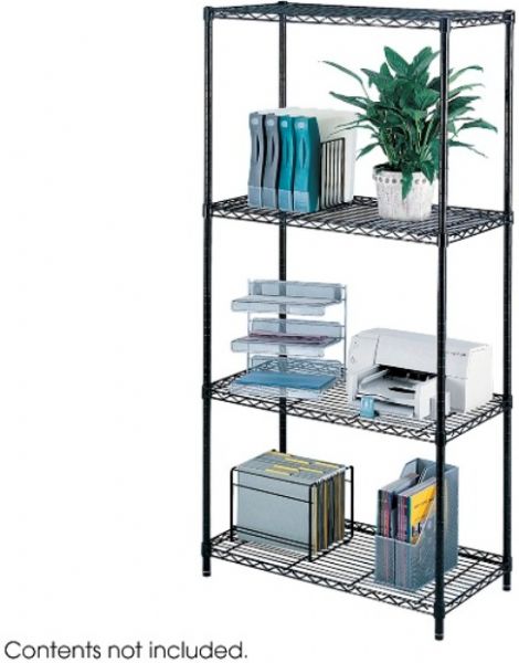Safco 5285BL Industrial Wire Shelving, Includes 3 shelves, 4 posts and snap together clips, 1250 lbs per shelf Load Capacity, 72