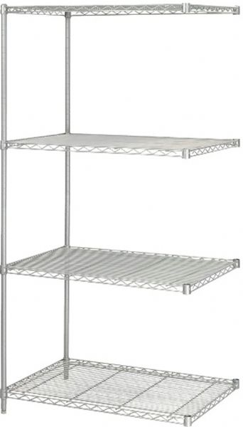 Safco 5289GR Industrial Wire Add-On Unit, Shelves adjust in 1'' increments and assemble in minutes without tools, Load Capacity: 1000 lbs per shelf, Includes 4 shelves, 2 posts and snap on clips, 72