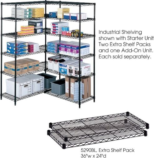 Safco 5290BL Industrial Wire Extra Shelves, 1,250 lbs. Shelf Weight Capacity, 2500 lbs. Overall Weight Capacity, 1