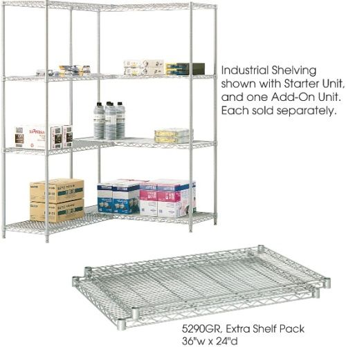 Safco 5290GR Industrial Wire Extra Shelves, 1,250 lbs. Shelf Weight Capacity, 2500 lbs. Overall Weight Capacity, 1