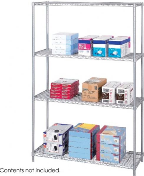 Safco 5291GR Industrial Wire Shelving, 4 Total Number of Shelves, Powder Coated Finishing, 1250 lb Load Capacity, Leveling Glide, Dust Proof, 48