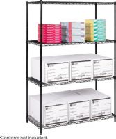 Safco 5294BL Industrial Wire Shelving, 800 lbs per shelf Load Capacity, Includes 3 shelves, 4 posts and snap together clips, Shelves adjust in 1'' increments and assemble in minutes without tools, Comes in 2 different shelf depths and widths, Black Color,  UPC 073555529425 (5294BL 5294-BL 5294 BL SAFCO5294BL SAFCO-5294BL SAFCO 5294BL) 