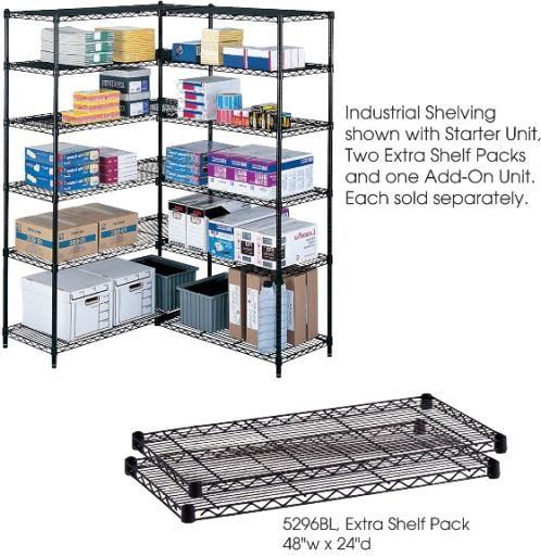 Safco 5296BL Industrial Wire Extra Shelves, 800 lbs per shelf Load Capacity, Includes 2 shelves, 1.5