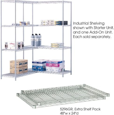Safco 5296GR Industrial Wire Extra Shelves, 800 lbs per shelf Load Capacity, Includes 2 shelves, 1.5