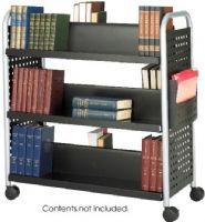 Safco 5335BL Scoot Double Sided 6 Shelf Book Cart, Steel Material, Four oversized casters Caster/glide/wheel, Flat Shelf Style, Double-sided cart has 6 slanted shelves, All steel cart, Durable black powder coat finish, 41.25" H x 41.25" W x 17.75" D Overall, Black Color, UPC 073555533521 (5335BL 5335-BL 5335 BL SAFCO5335BL SAFCO-5335BL SAFCO 5335BL) 