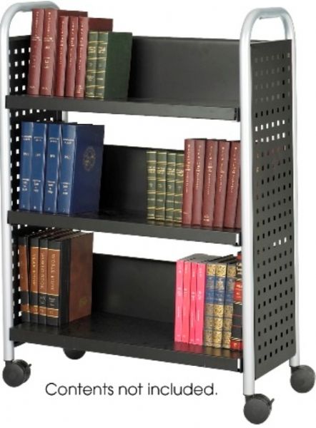 Safco 5336BL Scoot Single Sided 3 Shelf Book Cart, 3 Shelf, Steel Material, Four oversized casters Caster/glide/wheel, Flat Shelf Style, Includes a height adjustable file pocket, All steel cart, Durable black powder coat finish, 33