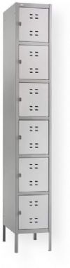 Safco 5524GR Assembled 6-Tiered High Steel Box Lockers with Legs, Ventilation slits allow air to circulate through the locker, Can be used as a stand-alone unit or linked with other lockers, Recessed handle with built-in padlock space, 6 stacked box-style lockers in a vertical format, 12" W x 18" D x 78" H, Gray Color,  UPC 073555552409 (SAFCO5524GR SAFCO 5524GR SAFCO-5524GR 5524GR 5524-GR 5524 GR) 