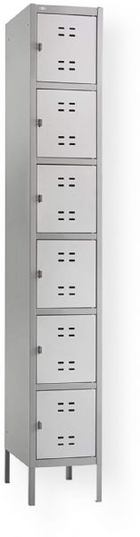 Safco 5524GR Assembled 6-Tiered High Steel Box Lockers with Legs, Ventilation slits allow air to circulate through the locker, Can be used as a stand-alone unit or linked with other lockers, Recessed handle with built-in padlock space, 6 stacked box-style lockers in a vertical format, 12