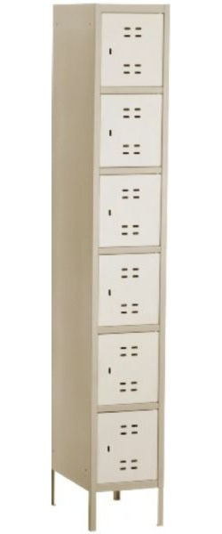 Safco 5524TN Assembled 6-Tiered High Steel Box Lockers with Legs, Ventilation slits allow air to circulate through the locker, Can be used as a stand-alone unit or linked with other lockers, Recessed handle with built-in padlock space, 6 stacked box-style lockers in a vertical format, 12