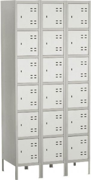 Safco 5527GR Three-Column Box Locker, 3 Total Number of Shelves, 18 Compartment / Door Quantity, Heavy Gauge Steel Material, Recessed Locking Handle Features, Steel Material, Gray Color, 78