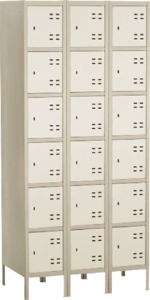 Safco 5527TN Three-Column Box Locker, 3 Total Number of Shelves, 18 Compartment / Door Quantity, Heavy Gauge Steel Material, Recessed Locking Handle Features, Steel Material, Tan Color, 78