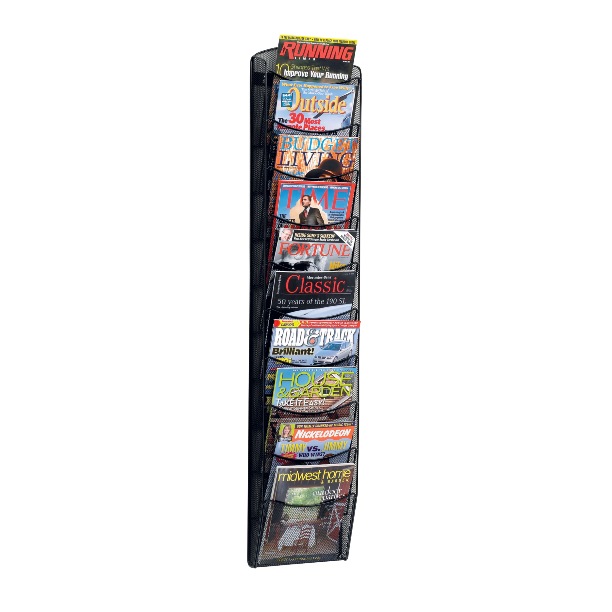 Safco5579BL Onyx Mesh Magazine Wall Rack, Ten pocket mgazine rack, Curved front for easy access, Compartment size is 9 .75