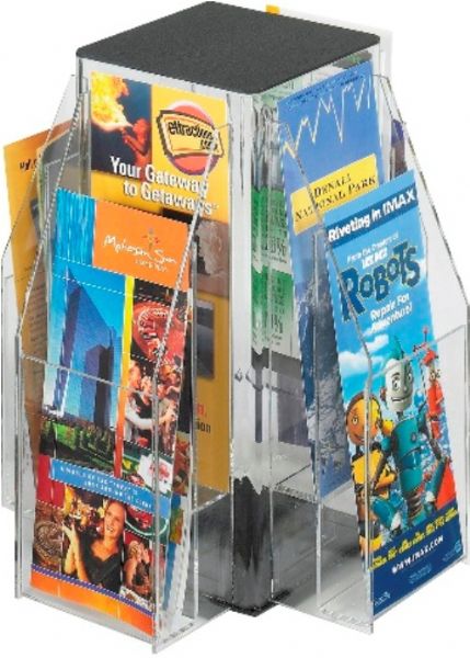 Safco 5696CL Reveal Rotating Tabletop Pamphlet Display, 2-tier design, Easy to spin, Each pocket holds 1