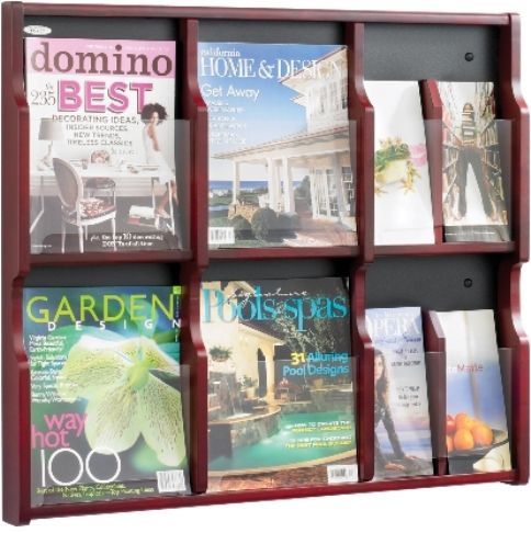 Safco 5703MH Expose 6 Pocket Magazine/12 Pocket Pamphlet Display Wall Rack, Decorative screw covers to match masonite backing, Removable dividers, 29.75