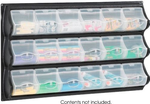 Safco 6112BL Polypropylene Panel Storage with 18 Bins, Highly visible bins are virtually unbreakable, Compartments securely snap closed, Bin capacity per container is 5 pounds, Ergonomically designed for easy access, Black Color, UPC 073555611229 (6112BL 6112-BL 6112 BL SAFCO6112BL SAFCO-6112BL SAFCO 6112BL)