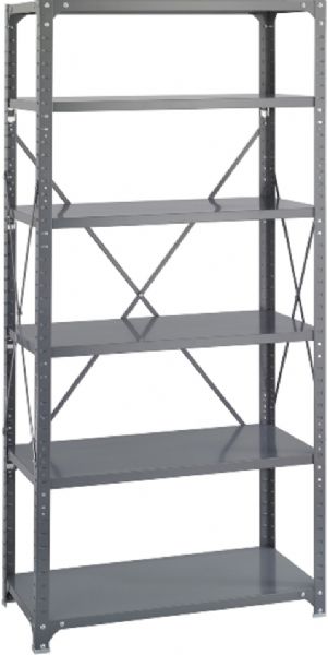 Safco 6269 Commercial 6 Shelf Shelving Unit Starter, Loads up to 750 lbs / shelf, 6 Shelves, Thick steel construction, Double-sided compression clips, Durable box beam design, 75
