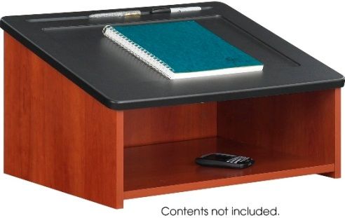 Safco 8916CY Tabletop Lectern, Black slanted platform, One open shelf, 0.75