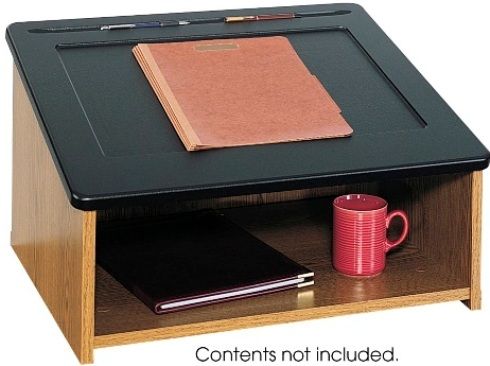 Safco 8916MO Tabletop Lectern, Black slanted platform, One open shelf, 0.75