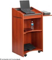 Safco 8918CY Executive Mobile Lectern, 23.75" Table Top Width, 20" Table Top Depth, Rectangle Table Top Shape, 4 Number of Casters, 2" Caster Size, Locking Wheels Caster Type, 1Number of Trays, 3 Number of Shelves, 750 mil Thickness, Laminated Finishing, Cherry Color, 46" H x 25.3" W x 19.8" D, UPC 073555891850 (8918CY 8918-CY 8918 CY SAFCO8918CY SAFCO-8918CY SAFCO 8918CY) 