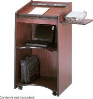 Safco 8918MH Executive Mobile Lectern, 23.75" Table Top Width, 20" Table Top Depth, Rectangle Table Top Shape, 4 Number of Casters, 2" Caster Size, Locking Wheels Caster Type, 1Number of Trays, 3 Number of Shelves, 750 mil Thickness, Laminated Finishing, Mahogany Color, 46" H x 25.3" W x 19.8" D, UPC 073555891829 (8918MH SAFCO8918MH SAFCO-8918MH SAFCO 8918MH) 