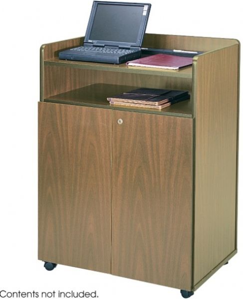 Safco 8919MO Presentation Stand, 4 Number of Casters, Swivel Casters Type, Laminate Finishing, Accessory Tray, Locking Mechanism, Adjustable Shelf, Lockable Caster, Cam Lock, Medium Oak Color, 40.8