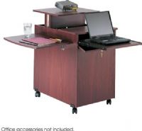 Safco 3444MH Mobile Computer/Projector Stand, Middle Shelf: 50 lb; Side Shelf: 25 lb; Laptop Shelf: 25 lb Capacity, Wood Materials, 4 Dual Wheel Hooded Casters - 2 locking Wheels, Mahogany Color, UPC 073555892529 (3444MH 3444-MH 3444 MH SAFCO3444MH SAFCO-3444MH SAFCO 3444MH) 